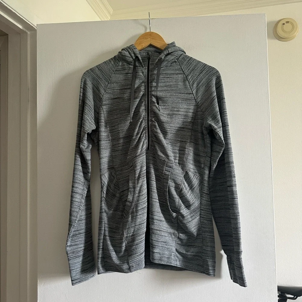 Athleta Gray Spacedye Heavenly Hail Activewear Half Zip Hoodie Sweater size M - Picture 3 of 9